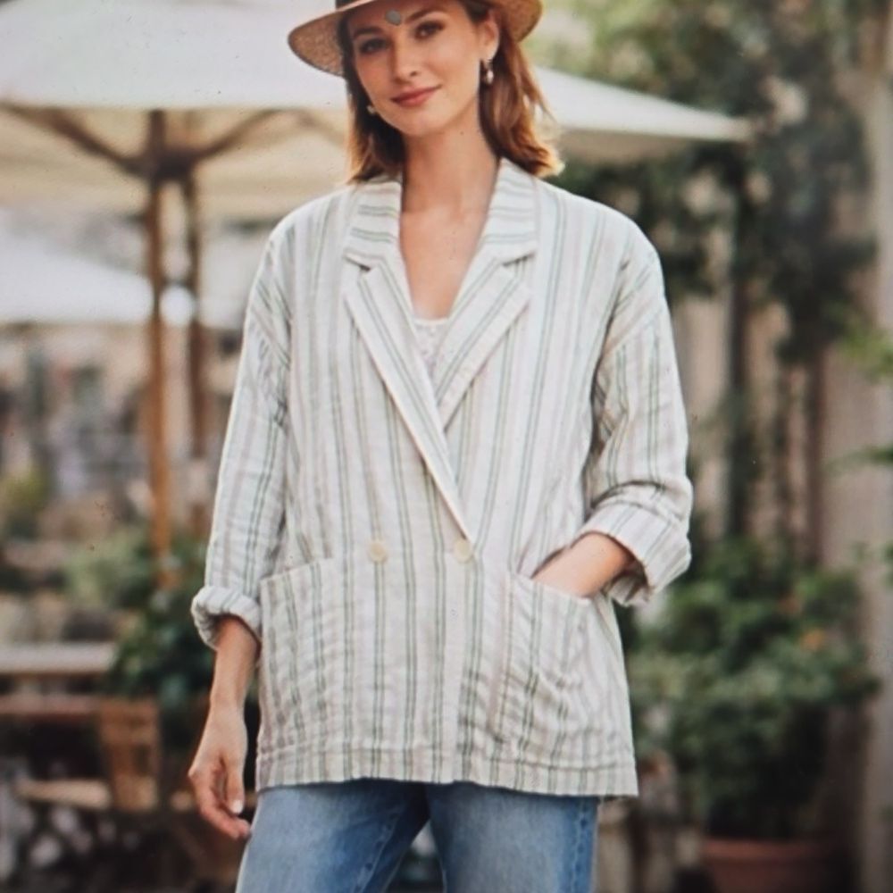 Anthropologie Striped Blazer in Cream and Green L